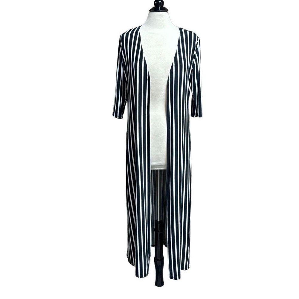 Love Nation Black & White Stripe Cardigan Duster Size Large